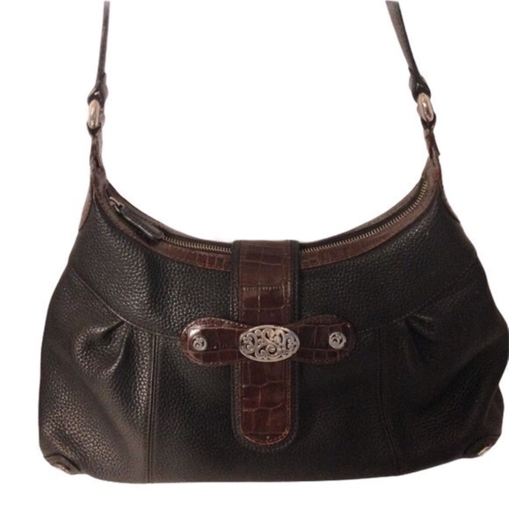 Brighton black leather embossed brown leather bag